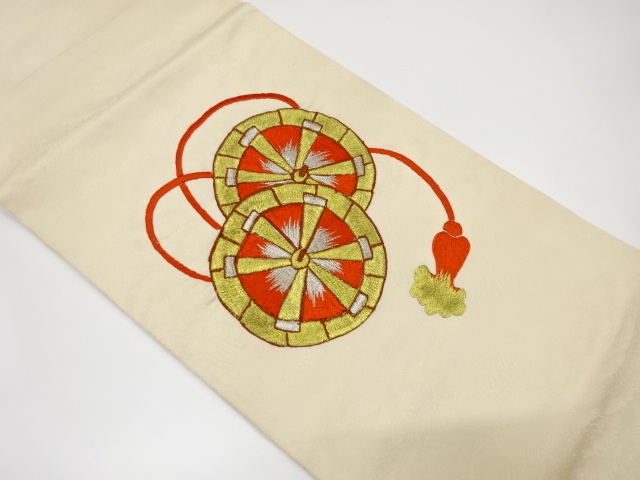 JAPANESE KIMONO / HIRAKI NAGOYA OBI / SILK / EMBROIDERY / GENJIGURUMA & KUMIHIMO CORD